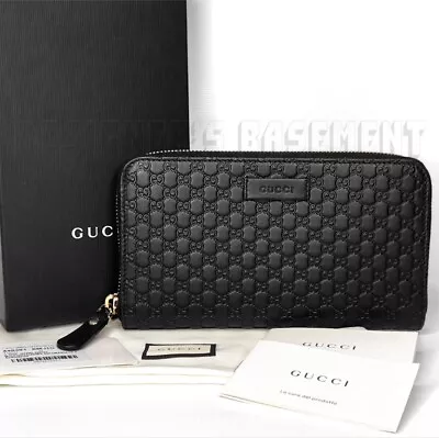 GUCCI Black MICRO GUCCISSIMA Gold-toned Zip Around Wallet NIB Authentic 449391 • $579.99