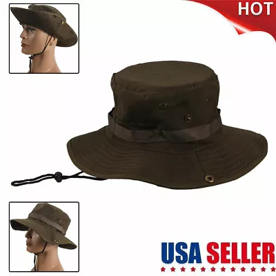 Mens Outdoor Tactical Boonie Hat Military Bucket Wide Brim Sun Hiking Bucket-Cap • $8.60