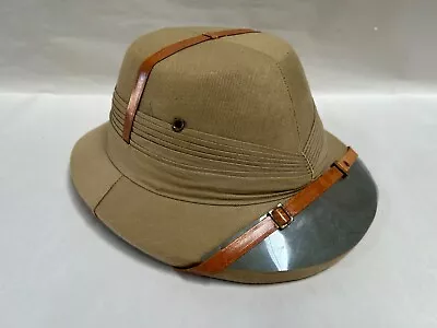 Vtg Pith Helmet Safari Hard Hat Helmet Khaki Salacot Straps India Sz 7-1/2 (A15) • $34.95