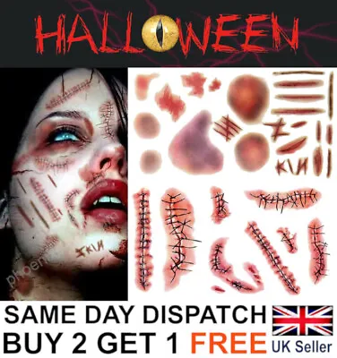 Halloween Zombie Scars Tattoos Fake Blood Bruises Wounds Costume Make-Up Kit UK • £2.69