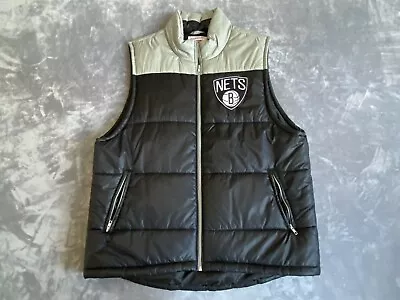 Brooklyn Nets Vest Mens 2XL Black Puffer Lined Sleeveless Full Zip Embroidered • $29.99