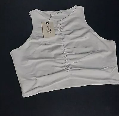 Women HalterNeck Crop Tops Slim Tank Top Stretchy Vest With Scooped Hem White XL • £9.99