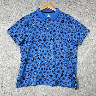 Disney Marvel Mens Polo Shirt Large Blue Black Short Sleeve Slim All Over Print • $14.99