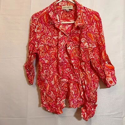 Vintage Blouse Womens Shirt Top Size 16 Pink 100% Cotton Paisley Hippie Ladies • $13.26