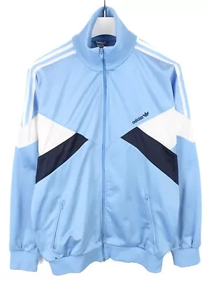 ADIDAS Sweatshirt Men's XL Full Zip Pockets High Collar Track Top Blue Vintage • $116.70