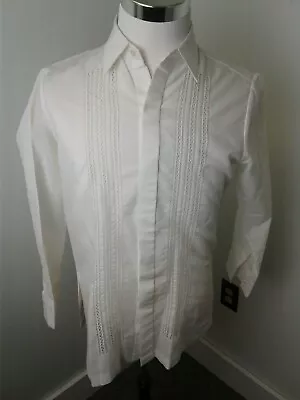 Mens Luxury Hand Made Sz L Long Sleeve Silk White Embroidered Tunic Shirt E5 • $29.99