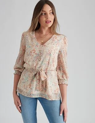 $25.03 • Buy Rockmans 3/4 Sleeve Curve Hem Button Woven Blouse Womens Clothing  Tops Blouse