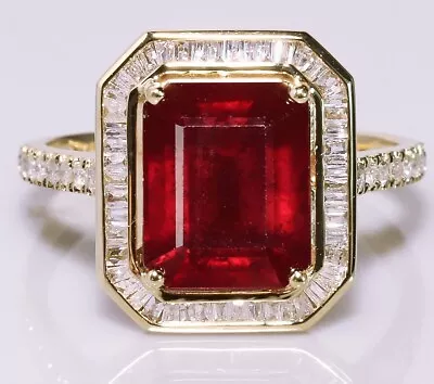 5.65Ct Heated Filled Ruby Natural Diamond 14K Yellow Gold Cocktail Ring CRB3 • $700