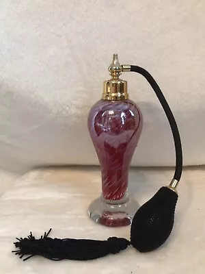 Vintage Italian Murano Glass Brass TALL PERFUME ATOMIZER Pink Purple Black 7”T • $69.99