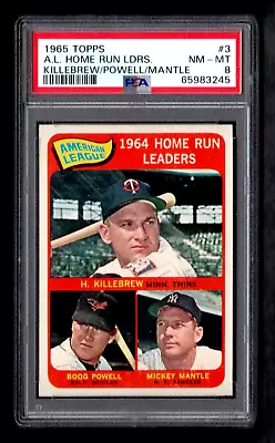 1965 Topps #3 AL HOME RUN LEADERS Killebrew/Powell/Mantle PSA 8 NM-MT HIGH END! • $499.95