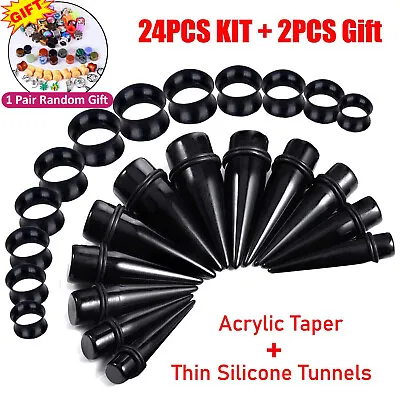 24PC Ear Stretching Big Gauges 00G-20mm Acrylic Taper Thin Silicone Tunnel Plugs • $12.99