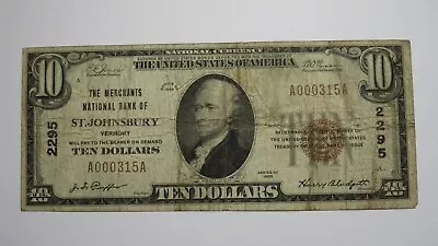 $10 1929 Saint Johnsbury Vermont VT National Currency Bank Note Bill #2295 St. • $237.49