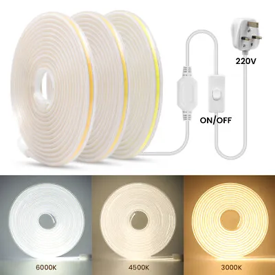 COB LED Strip 220V 288LEDs/M High Density Flexible Kitchen Room Tape Rope Lights • £50.03