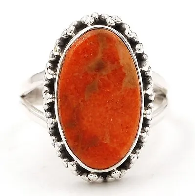 Natural Italian Coral 925 Solid Sterling Silver Ring Jewelry Sz 8 K15-6 • $11.99