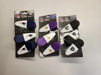 NFL 3 Piece Magnetic Bag Clips - Raiders Vikings Patriots • $5.40