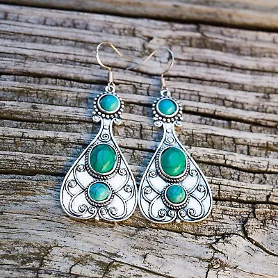 Handmade Turquoise Silver Dangle Earring-Silver Hook Earring • £12.99