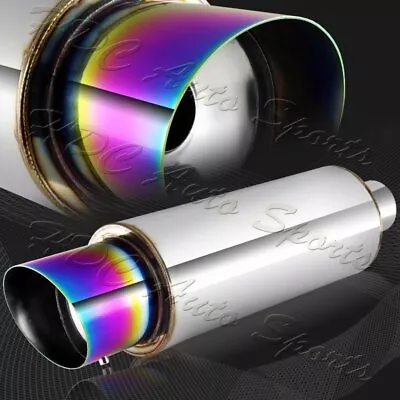 JDM 4  N1 Slant Rainbow Burnt Tip Stainless Exhaust Muffler 2.5  Inlet+Silencer • $35.99