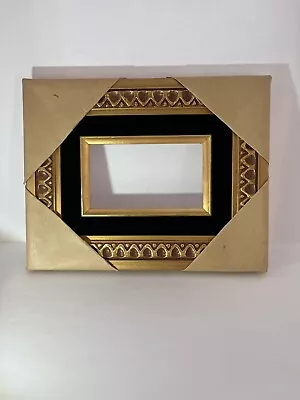 Hand Carved Vintage Linen Lined Gold Black Wood Picture Frame 3”x 5” • $20