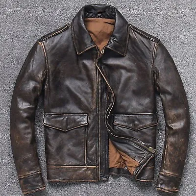 A2 G1 Aviator Brown Distressed Pilot Flight Bomber Air Force Real Leather Jacket • $89.32