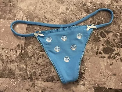 $21.84 • Buy Nwt Victoria's Secret Blue Embroidered Seashell Beach Bow Thong V String Panties