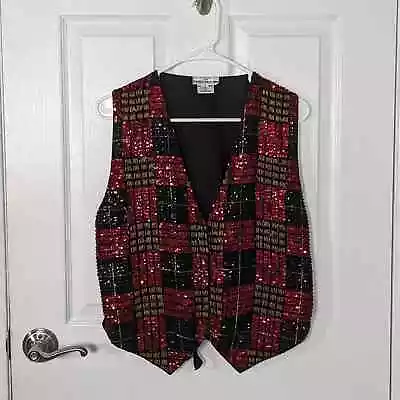 Vintaged The Everett Collection Sequined & Beaded Multicolor Holiday Vest Size S • $35