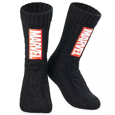 Marvel Fluffy Socks Mens Slipper Socks Black Panther Thor Warm Knitted Socks • £14.49