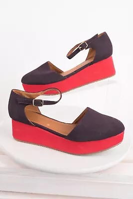 Nomad Womens Sunset Platform Dress Wedges Sz 6.5 Red Purple Ankle Strap • $24.49