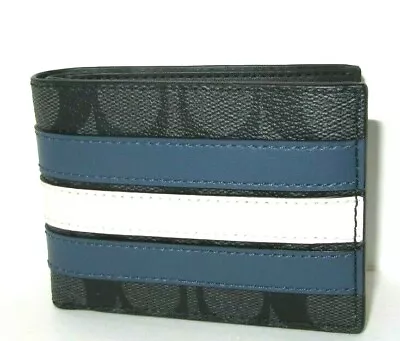 Coach Men's 3004 Stripe Slim Wallet Charcoal Gray Signature Denim & Chalk NWT • $74.99