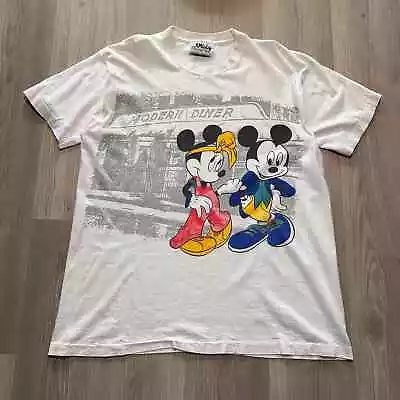 Vintage 90’s Disney Mickey And Minnie Mouse Diner White Big Print Tee Shirt XL • $38