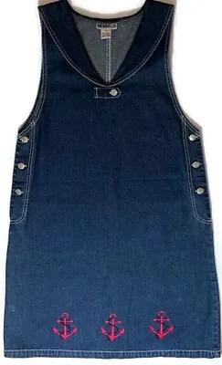 HAIK'S Blue Denim Embroidered Sailor Style Short Dress Women's Sz S VINTAGE • £19