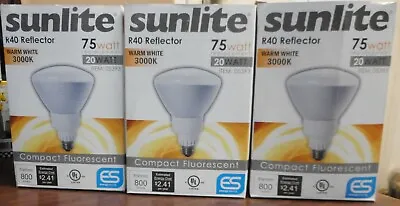 3 Pack Sunlite R40 Reflector 20w Warm White Compact Fluorescent Light Bulb *imp* • $19.99