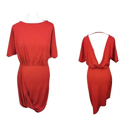 £12.49 • Buy ASOS Red Wrap Dress Size 10 Stretch Plunge Back Asymmetric Pleated