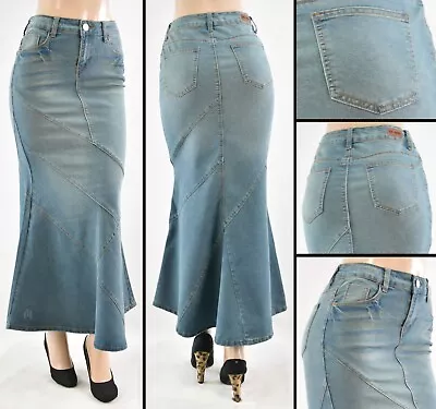 Women Stretch Denim 38  Long Skirt Mermaid Style Vintage Wash #WG-89075 • $26.99