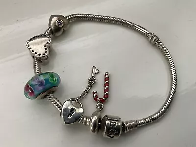 Genuine Pandora Clip Bracelet With 5 Charms/Clips • £45