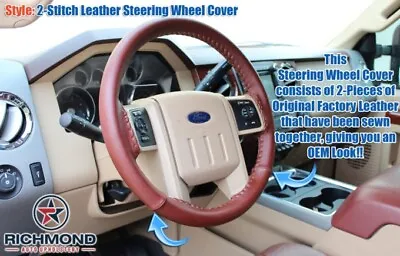 2011-2014 Ford F250 F350 King Ranch-Leather Steering Wheel Cover- 2-Stitch Style • $134.79