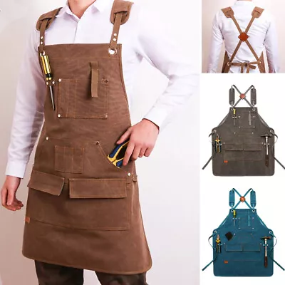 Waxed Canvas Tool Work Shop Apron Heavy Duty Woodworking Chef Workshop Unisex AU • $35.29