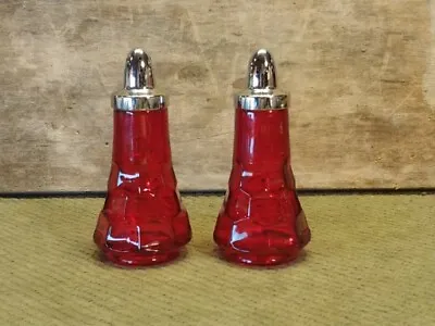Vintage Viking Glass Ruby Red Honeycomb Glass Salt And Pepper Shakers 5.25  • $21.99