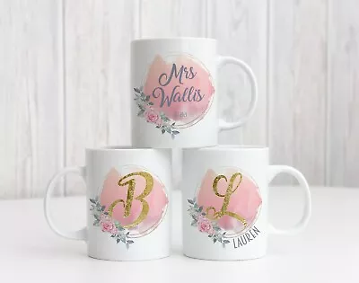 Personalised Monogram Floral Gold Letter With Any Name Mug Present Gift 11oz/6oz • $11.80