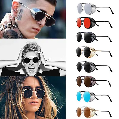 Retro Steampunk Round Sunglasses Mens Women Metal Side Shield Punk Shade Glasses • $7.99