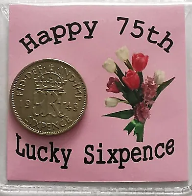 75th Happy Birthday Sixpence Gift *1948 Coin For 2023-  *Pink Flowers Design* • £2.99