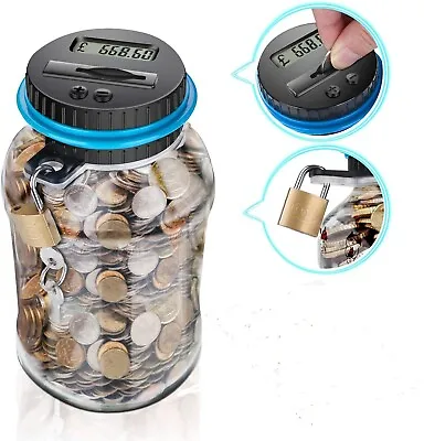 NEW Digital Coin Counter LCD Display Jar Sorter Money Box Counts Coins With Lock • £12.19