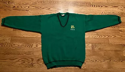 Vintage Ireland St Patricks Day Green Tennis Sweater Mens XXL Clovers V Neck • $25