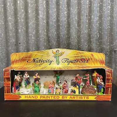 Beautiful Vintage Miniature Figure Hand Painted 18 Piece Nativity Set In Box • $229