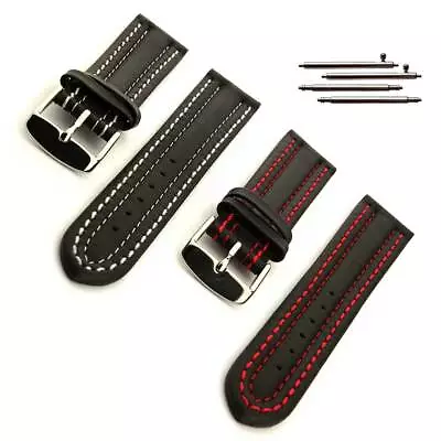 Two-piece Men's Genuine Leather Watch Strap Band Double Stitched 18 20 Zurich MM • £11.95