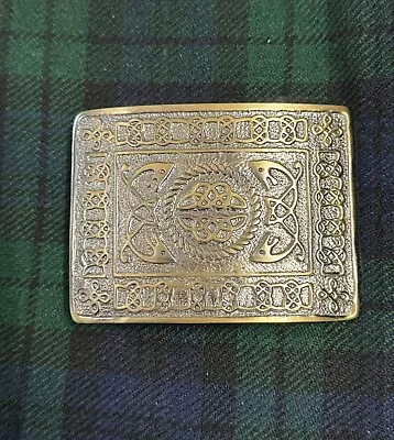   Scottish Highland CELTIC FISHERMAN'S KNOT Kilt Belt Buckle Brass Antique  • $14.99