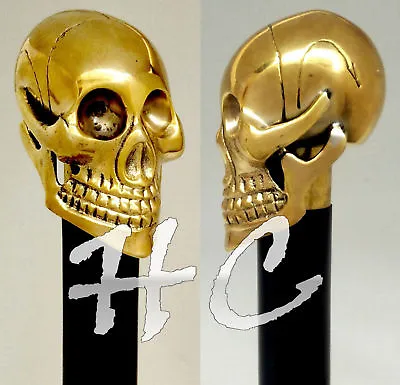 $45 • Buy Solid Brass Men's Skull Head Black Walking Stick Cane Victorian Wooden Cane 36 