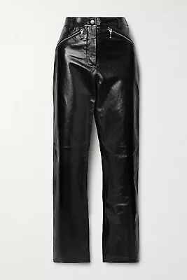 $249 • Buy BNWT ALEXA CHUNG Crinkled Glossed-leather Straight-leg Pants In Black SIZE 12