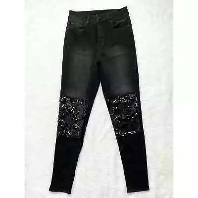 DIVIDED H&M Black Sequin Embellished Skinny Denim Jeans Size 4 Stretch Women's • $10