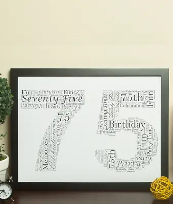Personalised 75th Birthday Anniversary Gift - 75 Word Art - Add Your Own Words • £22.95