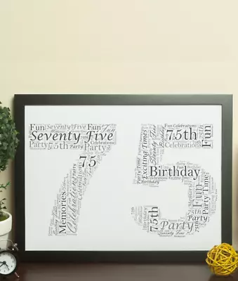 Personalised 75th Birthday Anniversary Gift - 75 Word Art - Add Your Own Words • £19.95